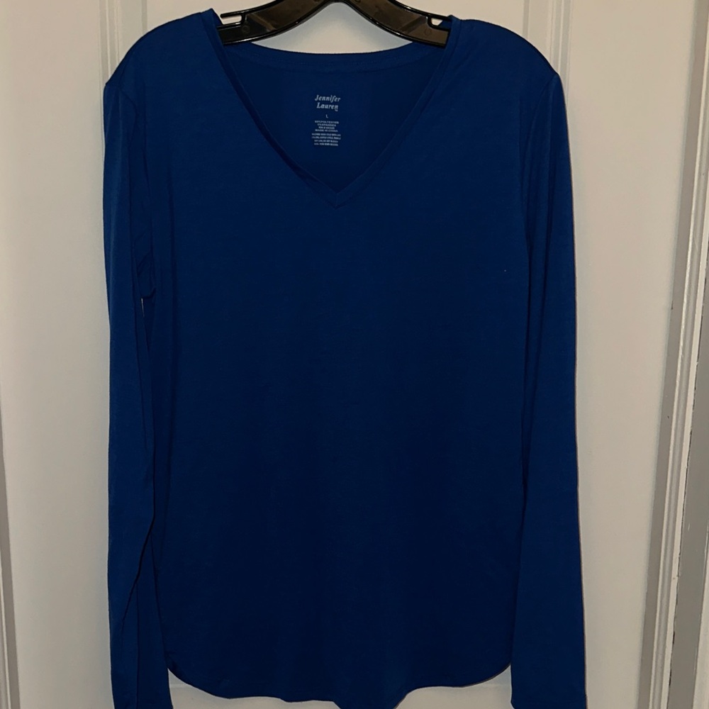 Jennifer Lauren V-Neck Long Sleeve Top — Deep Blue